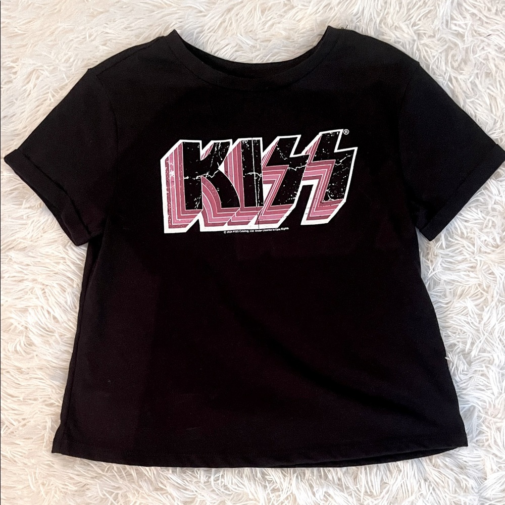 GB Girls Black KISS Tee with Pink Graphic Size Small NWT